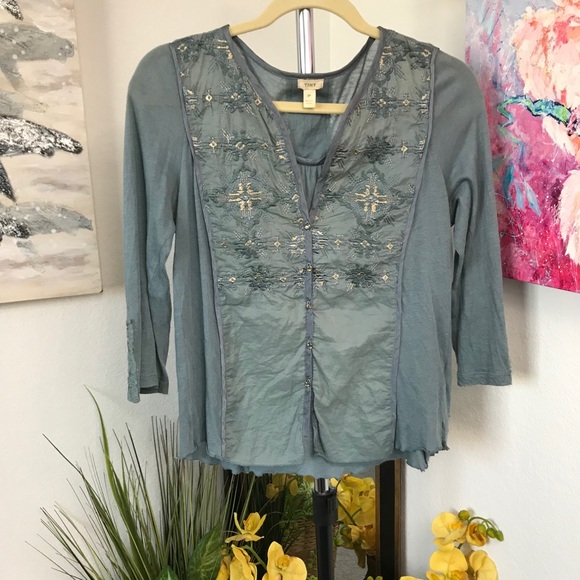 Anthropologie Tops - Anthropologie Tiny Embroidered Long Sleeve Blouse
